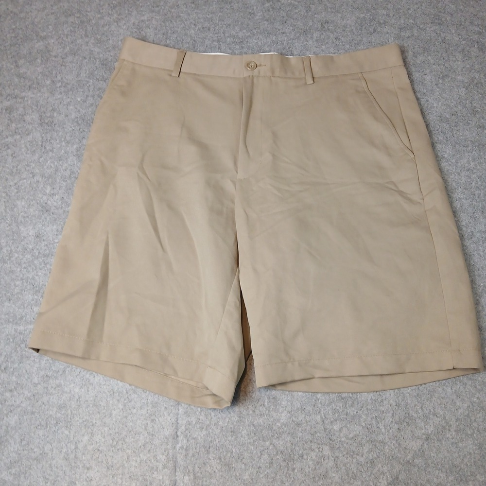 Greg Norman Golf Shorts Mens 36 Tan Tasso Elba Shark Logo Flat Front Khaki 44506